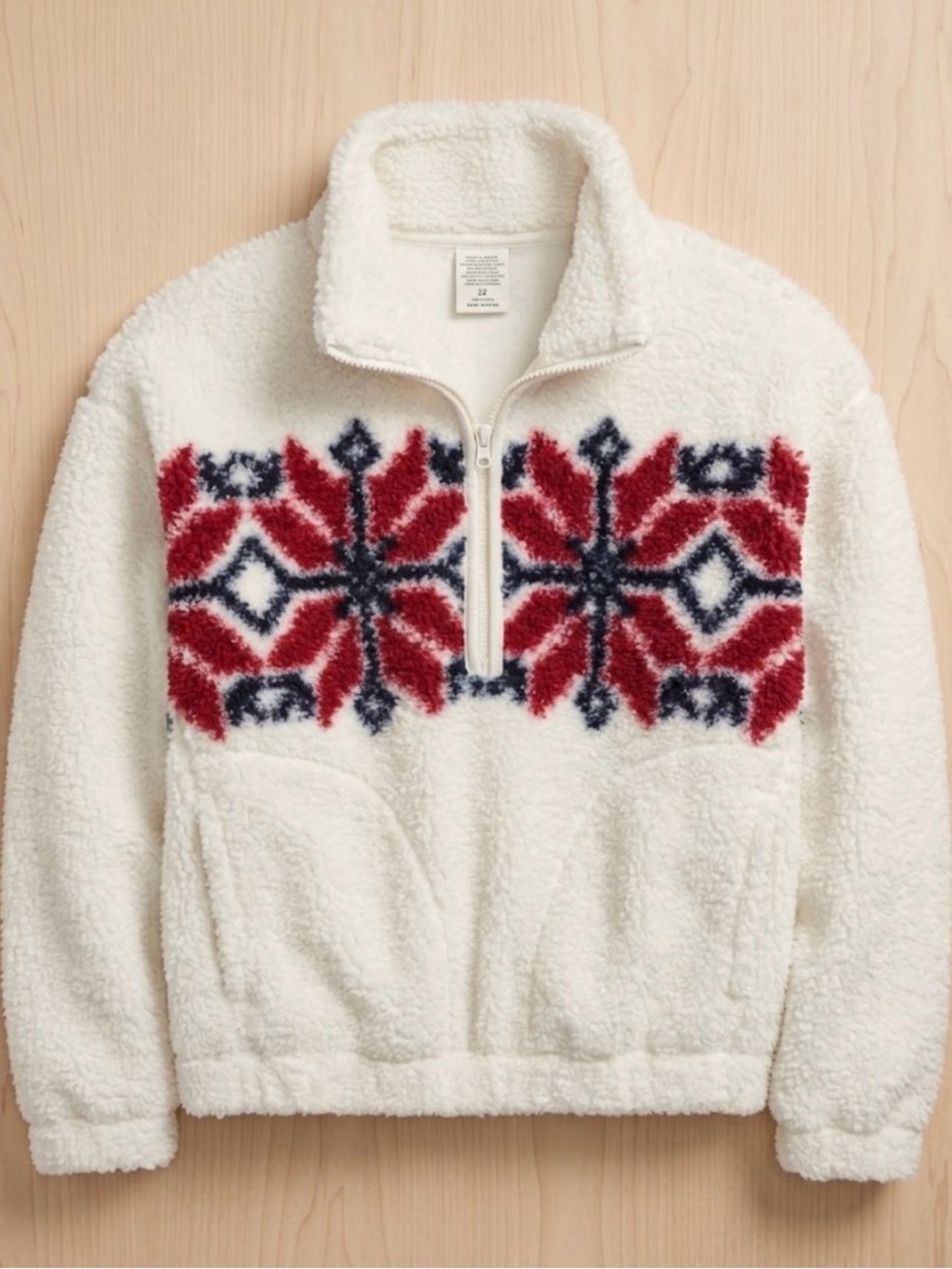 ALL IN MOTION Fleece Pullover Jacket Women’s M Cream Red Navy